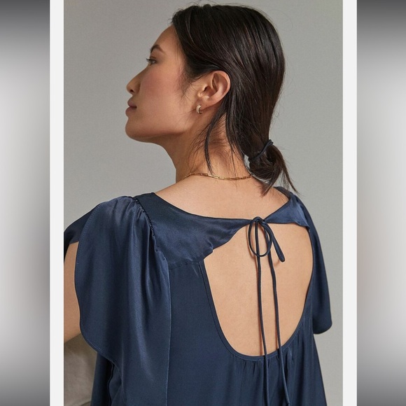 Anthropologie | Colorblocked Tunic Blouse Top Navy Green New XS Airy Oversized - Picture 5 of 8